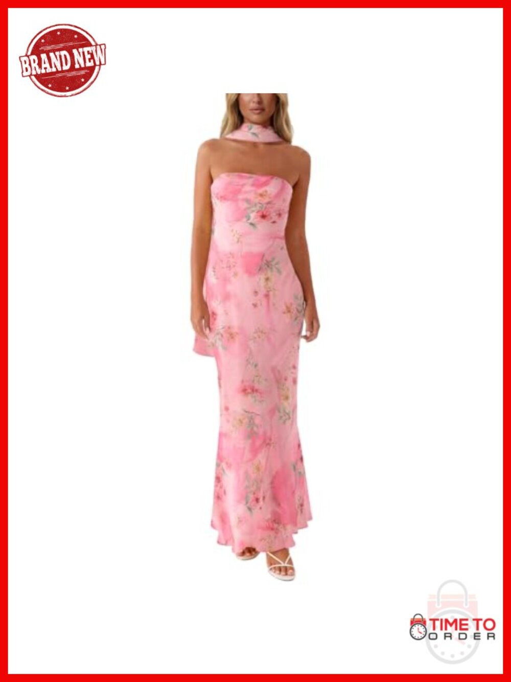 Floral Strapless Bodycon Maxi Dress Mesh Layer Cocktail Wedding Guest